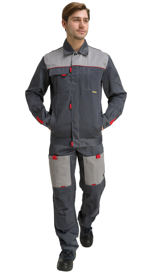 Костюм мужской "Фаворит" летний с п/к серый со светло-серым ткань Смесовая